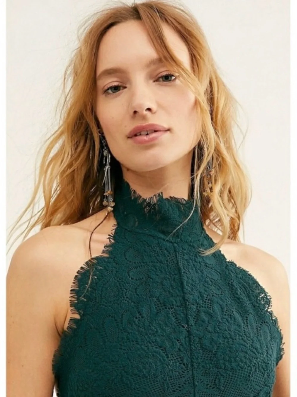 Free People‎ Harper Backless Halter Lace Mini Dress Size Small Evergreen NWT